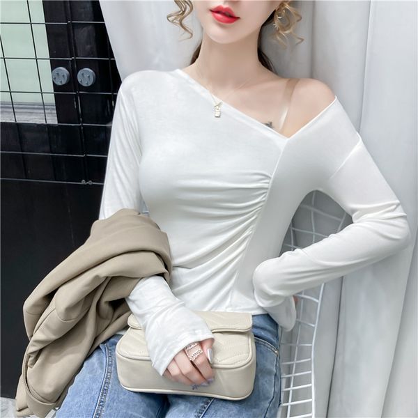 

women's jacket jacketjacket short jacketunderclothing in autumn and winter with 2020 new slim fit long sleeve t-shirt irregularshoulder, White