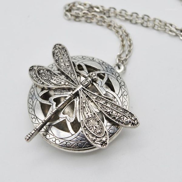

5pcs jewelry diffuser lockets necklace for women christmas gift vintage hollow locket with dragonfly xl-511, Silver
