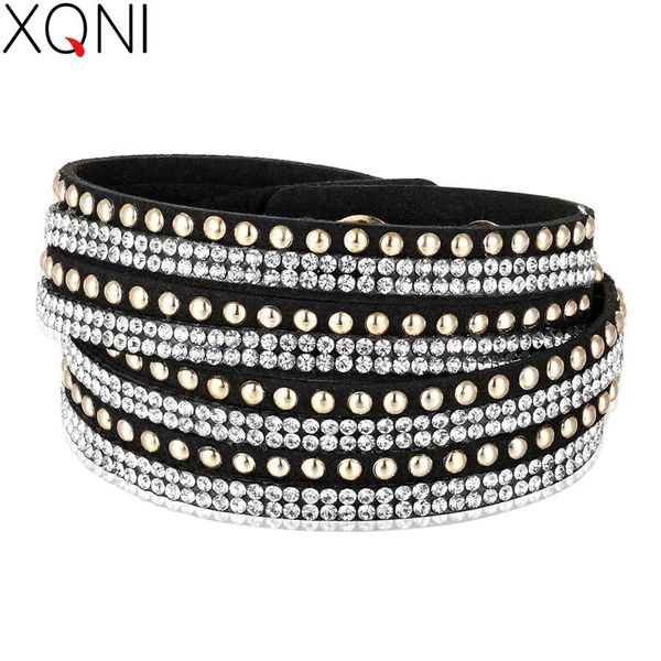 

xqni pu кожаный браслет для мужчин / женщин браслет новый дизайн rhinestone двухслойные черный / белый цвет unisex ювелирные аксессуары sqcc, Golden;silver
