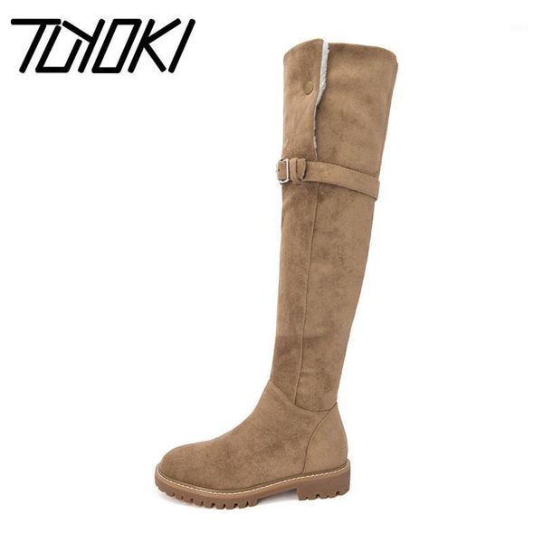 

boots tuyoki 2021 women buckle fur winter outdoor over the knee daily fashion casual flats long footwear size 33-401, Black