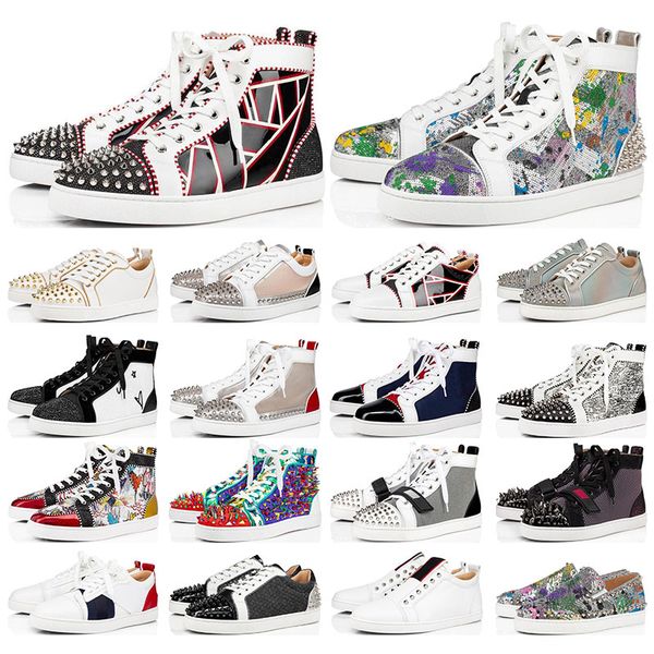 

red bottoms men shoes studded spikes fashion sneakers leather suede black white glitter grey womens casual shoes with box dustbag 36-46