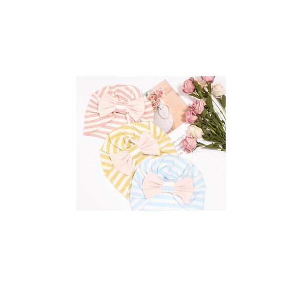 

newborn baby girls striped headband headwear toddler soft beanie hat with bow cotton beanie striped cap toddler acc jllwim, Yellow