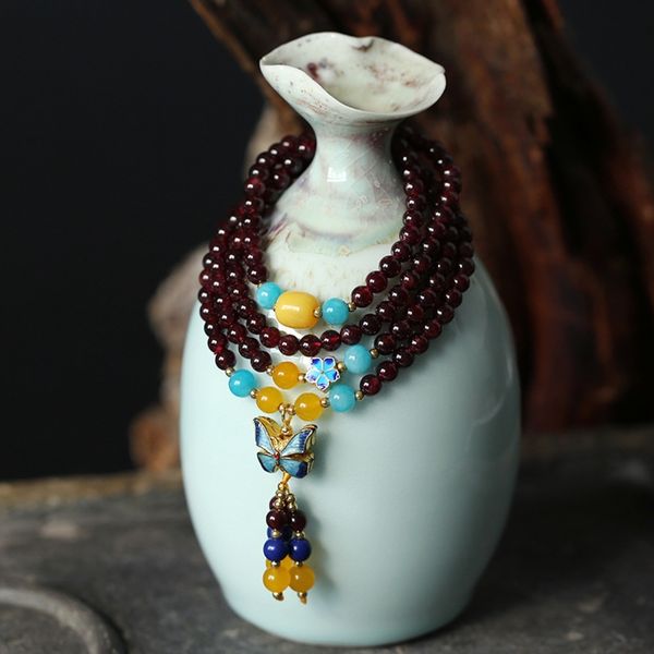 

i8ey5 natural cloisonne around diy four circles around gold-plated natural accessories garnet bracelet cloisonne beads garnet stone bracelet, Golden;silver