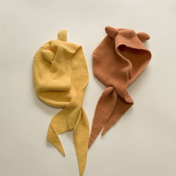 

baby neck autumn cross winter knitting wool new stereo ear hat dual purpose boys and girls warm shawl, Red;brown