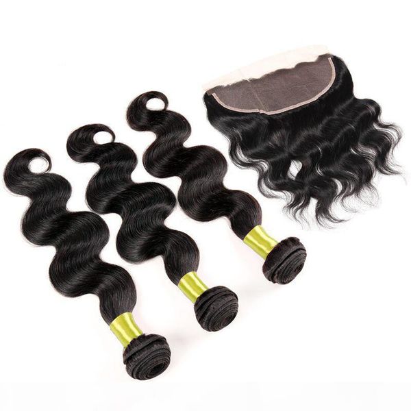 

7a grade peruvian hair body wave with closure 3 bundles virgin hair with closure 13*4human hair bundles with closure in stock, Black