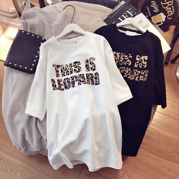 

2021 short sleeve spring new fashion leopard print letters loose t shirt woman graphic tees women ulzzang streetwear, White