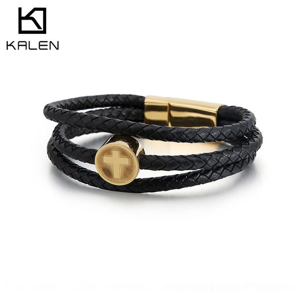 

kidn7 мужская титана стали коровьей ночной веревки сплетенные моды модной мужской кожаный сплетенный браслет веревочки браслет braceletbrace, Golden;silver