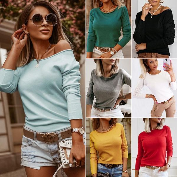 

long sleeve sweaters women kalenmos autumn winter sweater o-neck solid 2020 streetwear vintage tracksuit elegant plus size1, White;black