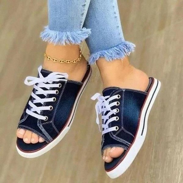 

women slippers summer hollow out breathable slippers sandals flat women canvas casual shoes lace up flip flops mules black blue #q47l