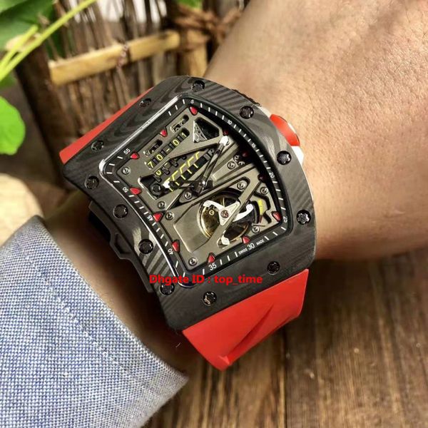

new 3 style 70-01 tourbillon alain prost japan miyota automatic mens watch ntpt carbon brazing skeleton dial rubber strap gents watches, Slivery;brown
