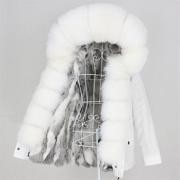

oftbuy real rabbit fur coat waterproof parka natural fox raccoon fur collar hood winter jacket women outerwear removable 201214, Black