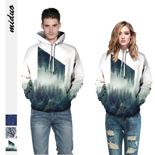 

горячая продажа цифровой печати случайные осенью и пуловеры пуловеры pulloversweater зима женщин 3d лес с длинным рукавом свободный свитер с, Black