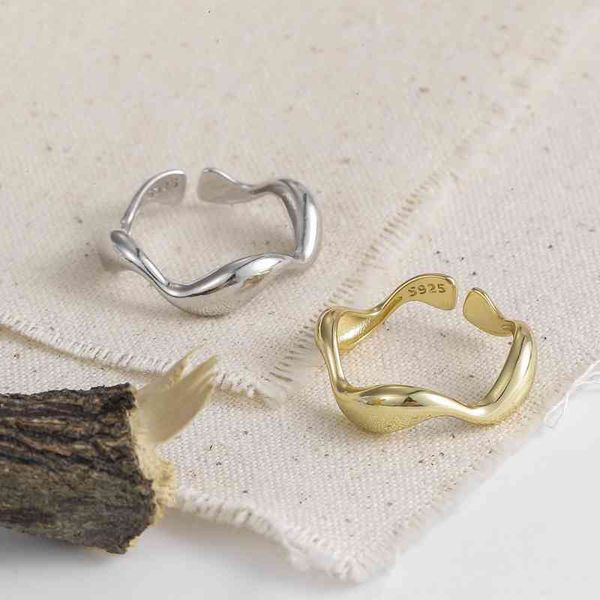 

band trendy silver smooth irregular waves gold color geometric open finger ring for minimalist accessories s-r721