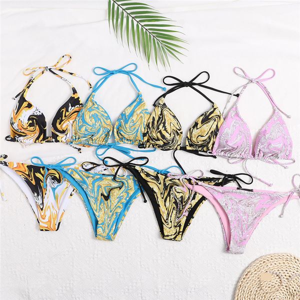 

flower print swimwear bikini sets for women swimsuit with pad lable bandage custom logo two-pieces bathing suit high quality