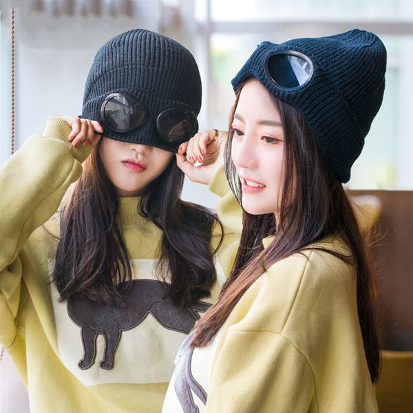 

fashion thickened winter skiing cap knitted hat warm beanies skullies sports skiing hat windproof mirror knit warm face mask snowboard mask, Blue;gray