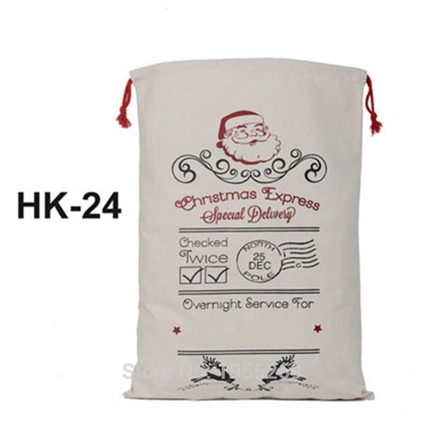 

wholesale10pcs/lot santa sack christmas gift bags 44 styles xmas canvas sack bag cotton elk santa claus drawstring can mix buy bbyhrn