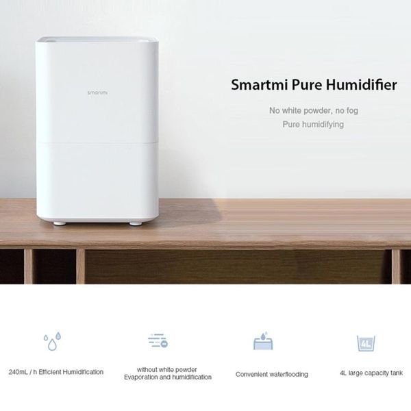 

humidifiers smartmi air humidifier 4l ultra-silent no smog mist natural pure evaporate with smart app remote control eu plug for home