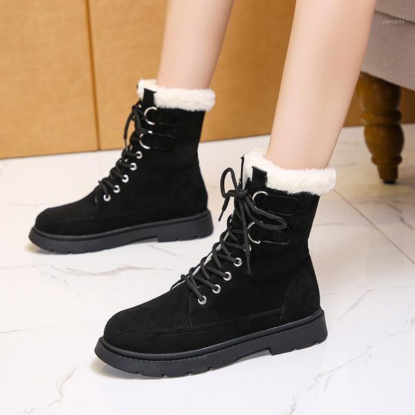 

new winter boots women's ankle boots ladies leather fashion women's snow botas mujer1, Black