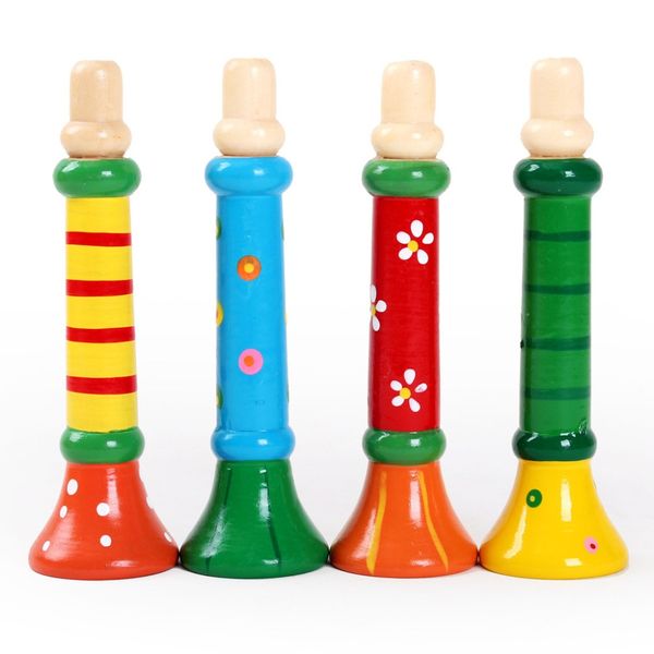

1pc colorful wooden toys trumpet bugle musical toys for kids instruments toy random