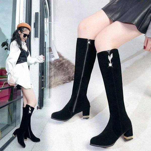 

mhyons 2019 new black but knee boots women's new wild long boots winter high heel thick with the tube net red thin #bc6p