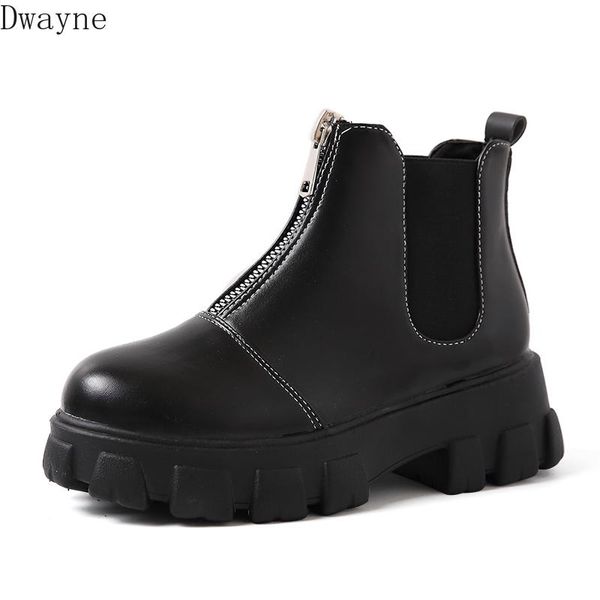 

2020 new autumn boots female british wind retro front zipper single boots, Black