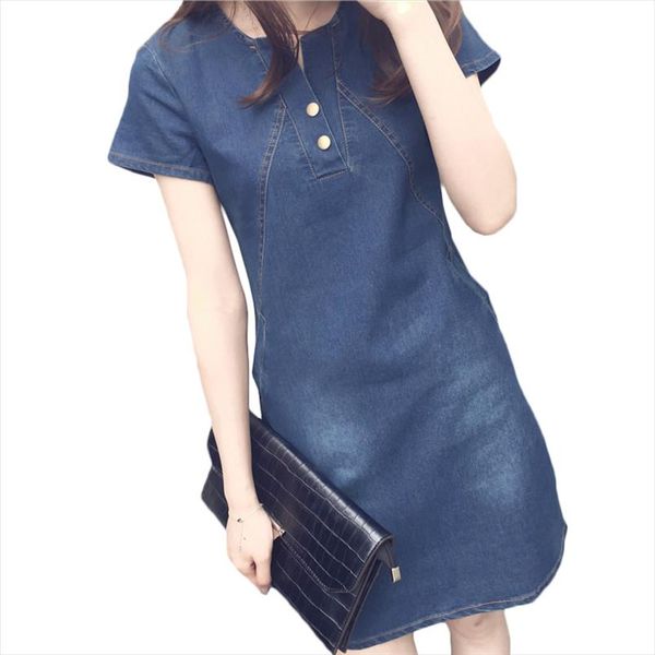 

plus size 5xl denim dress for women summer new casual jeans dress with button pocket denim mini womens clothing, Black;gray