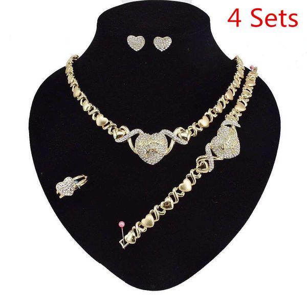 

4 set / lot friendship браслет комплекты ювелирных изделий женщин xoxo ожерелье набор серьги свадебных ювелирных наборов африканских женщин, Silver