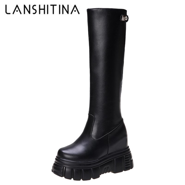 

winter boots women knee-high boots pu leather shoes thick sole long non-slip black platform woman booties mujer 2020