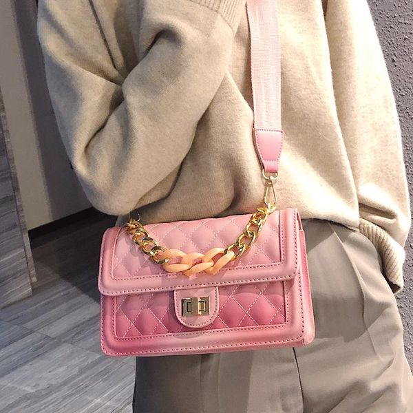 

benviched ladies' pu bag 2020 new spring fashion diamond grain pink gradation chain handbag inclined single shoulder bag c450
