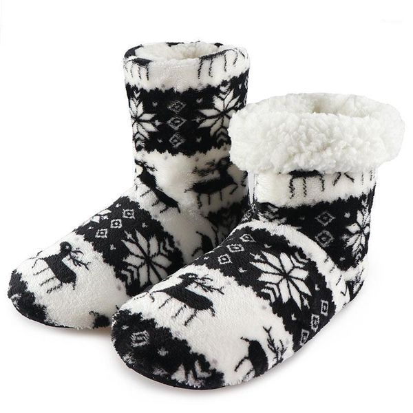 

winter floor shoes woman hoouse slippers christmas elk indoor socks shoes warm fur contton slipper plush insole anti-skid sole1, Black