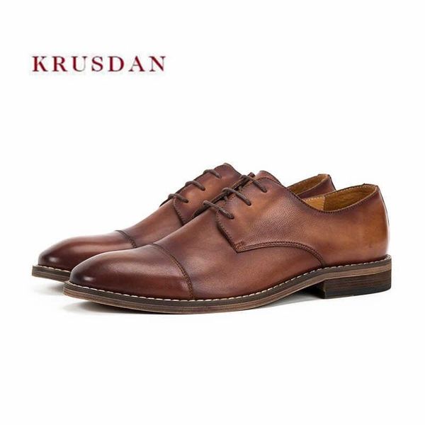 

krusdan fashion brown men genuine leather derby shoes men british retro dress business wedding shoes footwear gentleman oxfords, Black