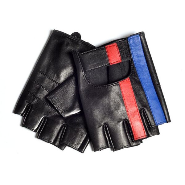 

luxury men semi-finger genuine leather men' driving unlined half fingerless sheepskin gloves for male mitten, Blue;gray