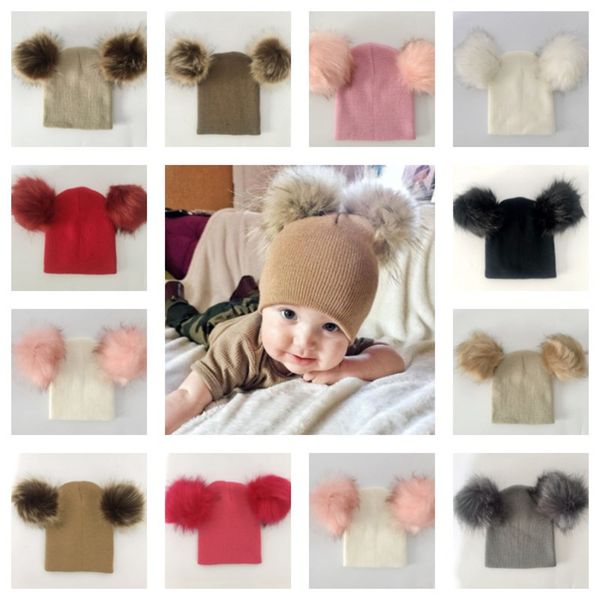 

cute winter warm kids baby crochet hats with double pom pom fashion newborn children casual fashion knitted caps beanie skull hats e110501, Yellow