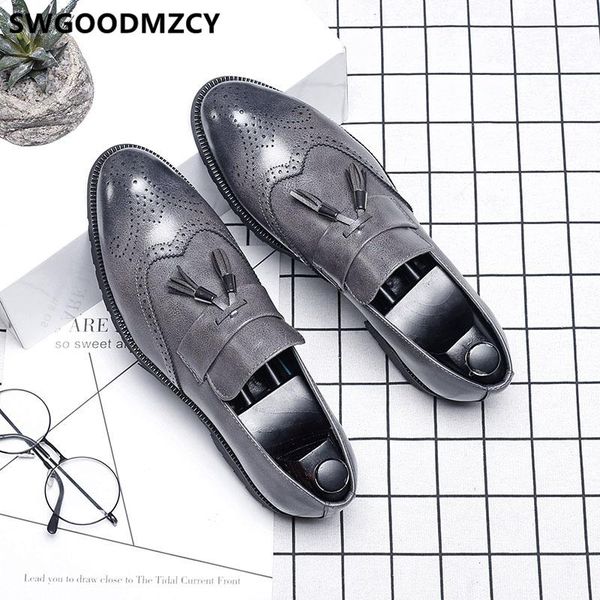 

brogue shoes men formal wedding shoes men office brown dress coiffeur elegant for loafers sepatu slip on pria ayakkabi, Black