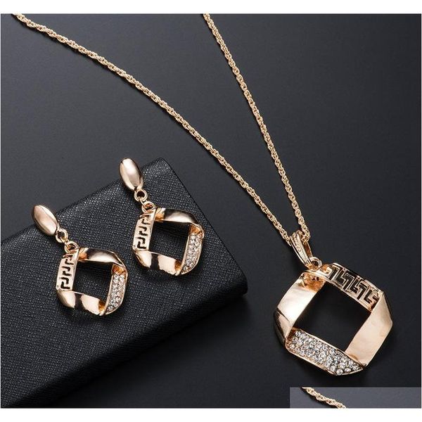 

s764 new europe wedding party casual jewelry set womens square rhinstone pendant neckla sqcdpg queen66, Silver