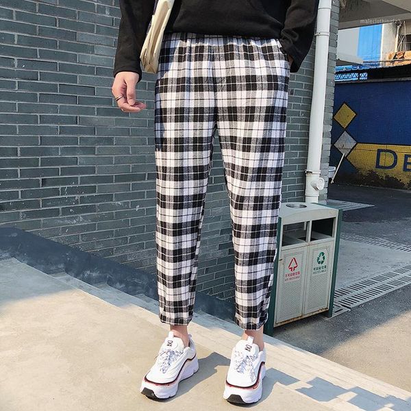 

men's pants 2021 women and men's clothing fashion hair stylist literature summer plaid casual costumes1, Black