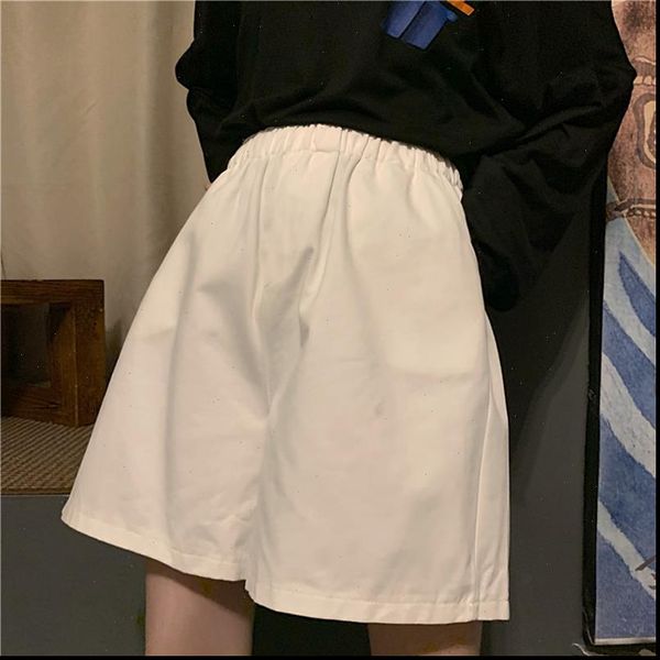 

summer new high waist was thin and loose casual shorts female korean elastic waist wide leg five points overalls shorts, White;black