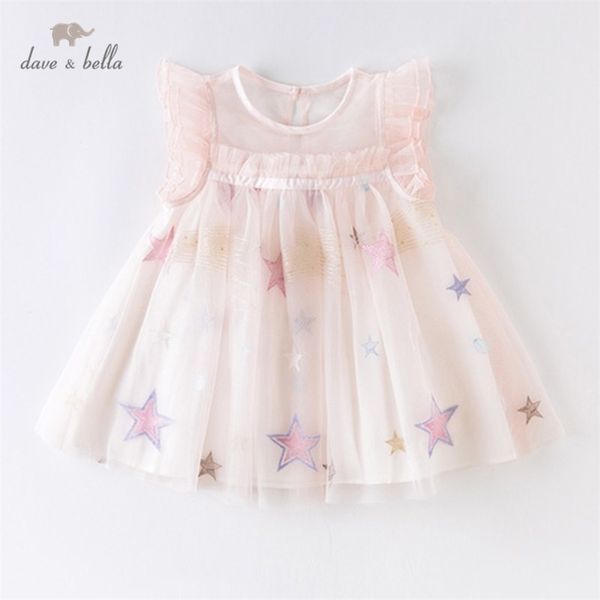 

db13086 dave bella summer baby girl's princess stars print mesh dress children fashion party dress kids infant lolita clothes t200709, Red;yellow