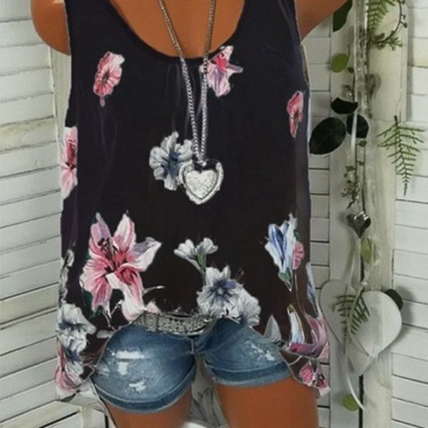 

new summer 2019 women's round neck print 0555 new summer 2019 women's lace round lace vest neck print vest 0555 izhlo, White