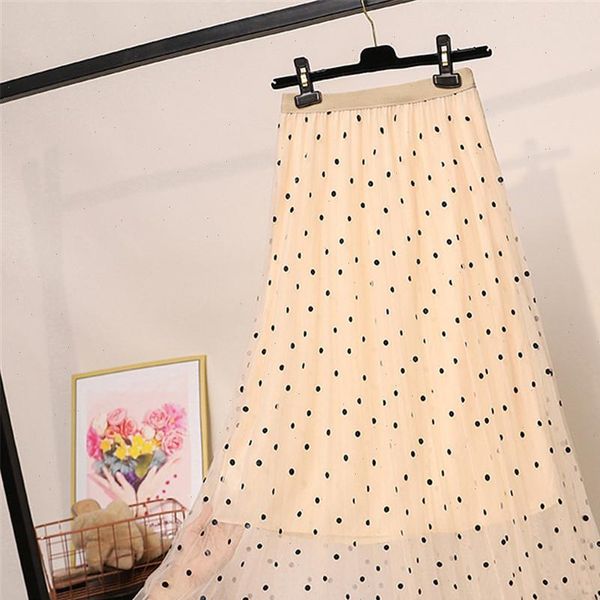 

womens skirt casual fashion 2021 womens high waist pleated skirt polka dot cute tulle skirt, Black