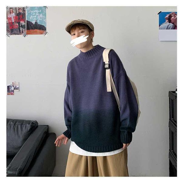 

autumn winter men sweater print gradient long sleeve fashion round neck casual male korean style kintted loose pullovers 1, White;black