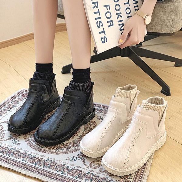 

snow boots for women boots-women booties woman 2020 low heel white shoes luxury designer winter footwear round toe, Black