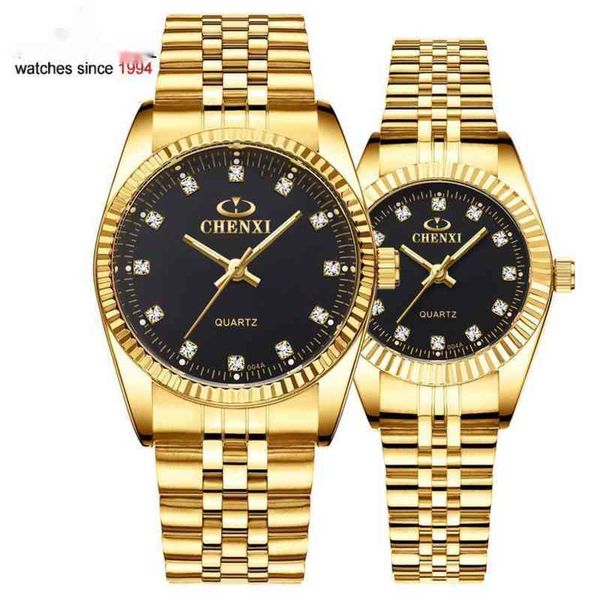 

chenxi luxury couple watch golden fashion stainless steel lovers quartz wrist es for women & men analog wristwatch, Slivery;brown