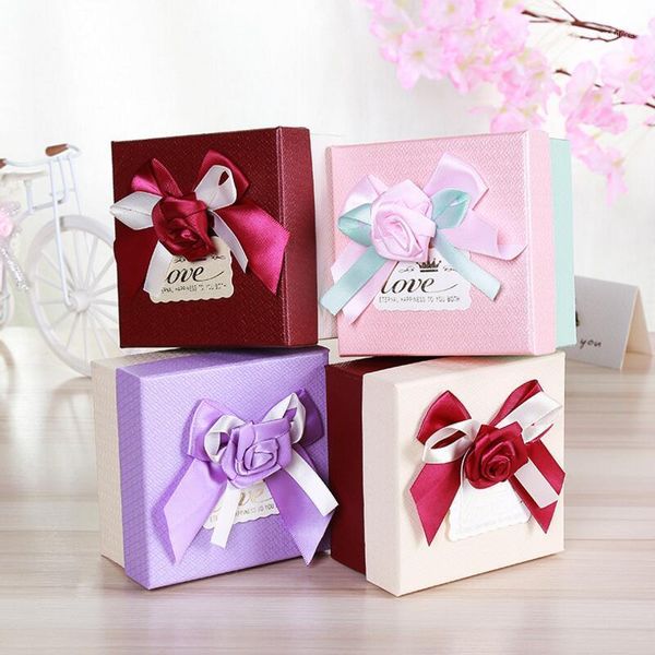 

10pcs new square wedding candy box romanticribbon flower gift bag engagement wedding favors and gifts box party supplies1