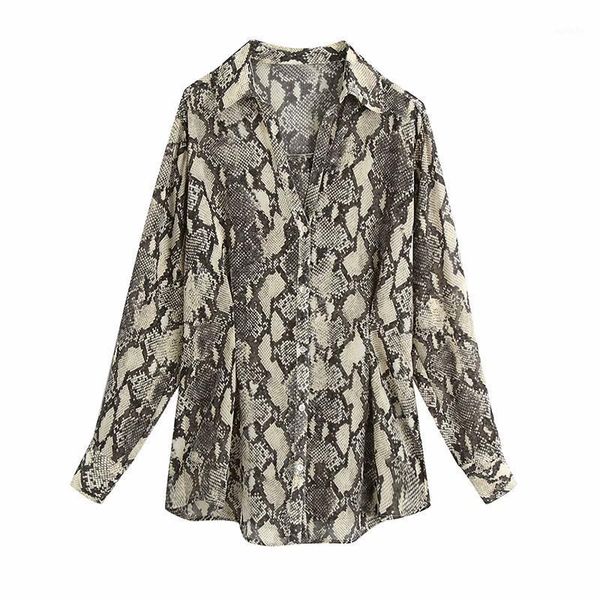 

2020 new women vintage snake pattern print casual smock blouse autumn ladies shirts chic femininas kimono blusas 1, White