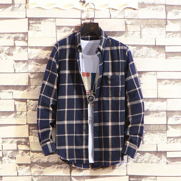 

100% cotton flannel men's plaid shirt slim fit spring autumn male brand casual long sleeved shirts soft comfortable 4xl, White;black