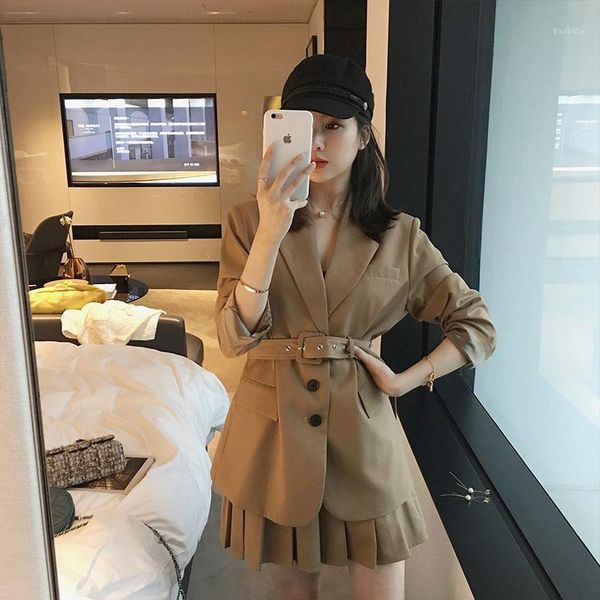 

autumn professional temperament korean style two-piece suit skirt women fashion slim single breasted ladies jacket casual skirt1, White