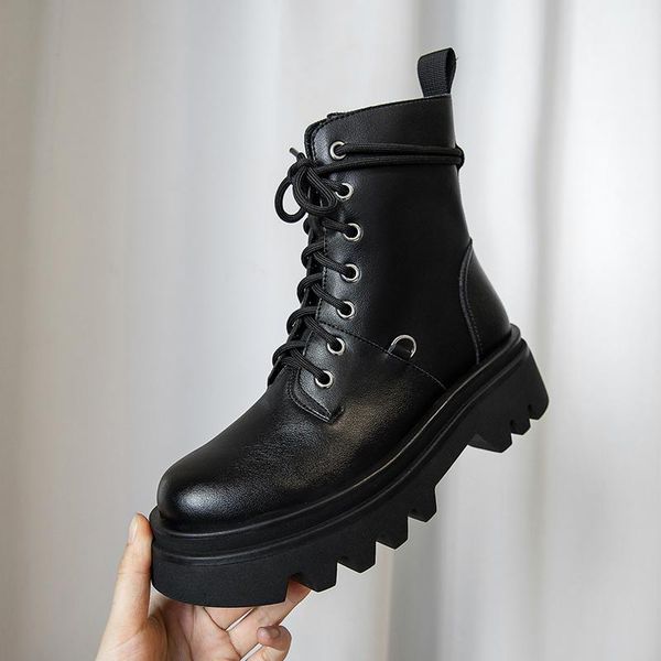 

2020 winter британского стиля martin загрузочного женщина толщины с дышащей кожей ботильоны модой универсальной платформы одиночных сапог, Black