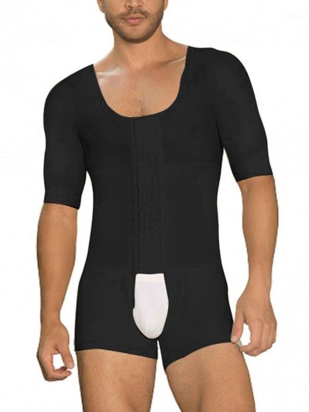 

s-6xl short sleeve men bodyshaper slimming bodysuit underworks mens compression shaper girdle for gynecomastia belly fat1, Black;brown