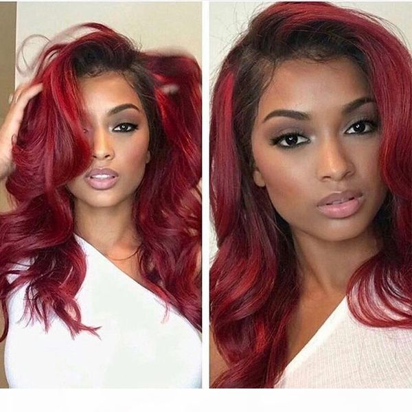 

99j ombre preplucked 360 lace frontal human hair wigs with baby hair u part burgundy body wave brazilian red full lace front wig, Black